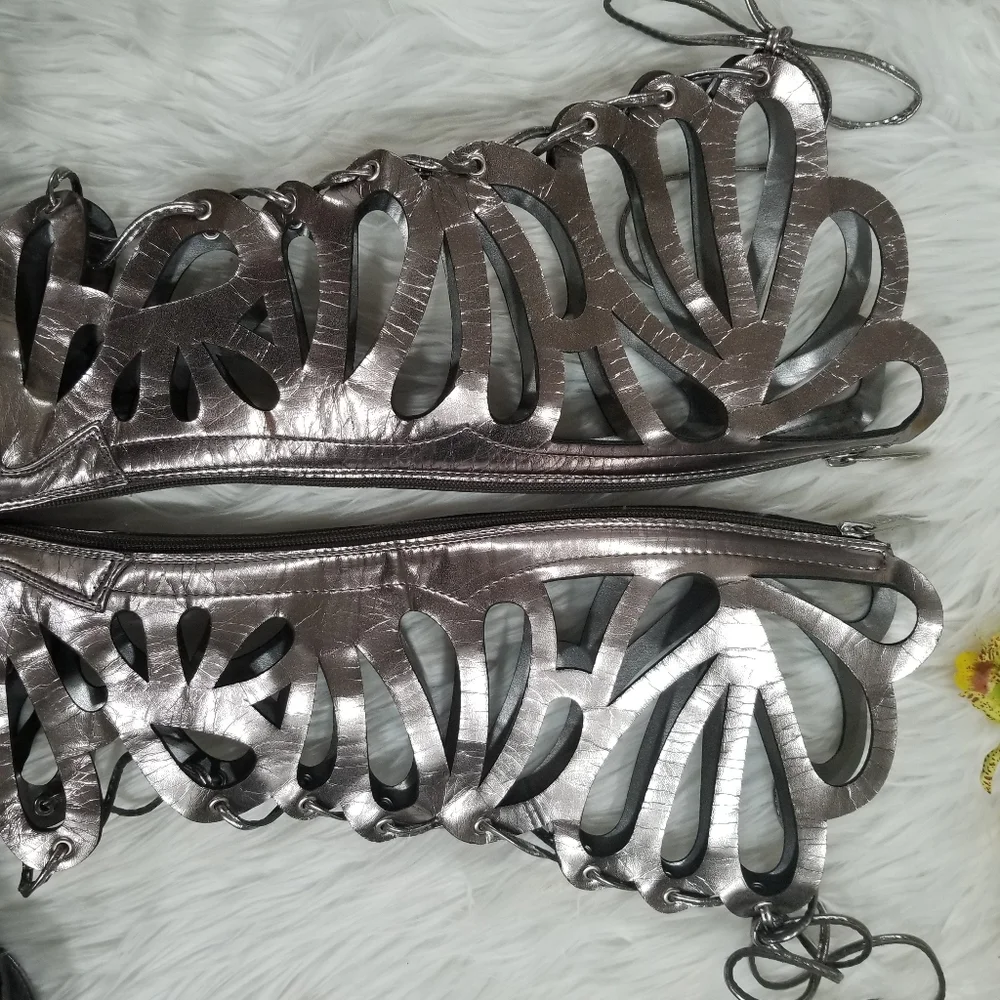 Metallic Silver Lace-Up Gladiator Knee-High Sandals - Women